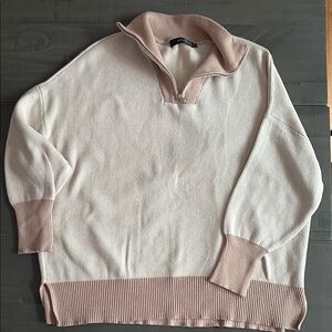 Women's Cream and Pink 3/4 zip sweater with silver zipper